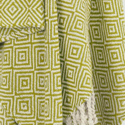 50" X 60" Citrine And Ivory Geometric Cotton Throw Blanket with Fringe HomeRoots