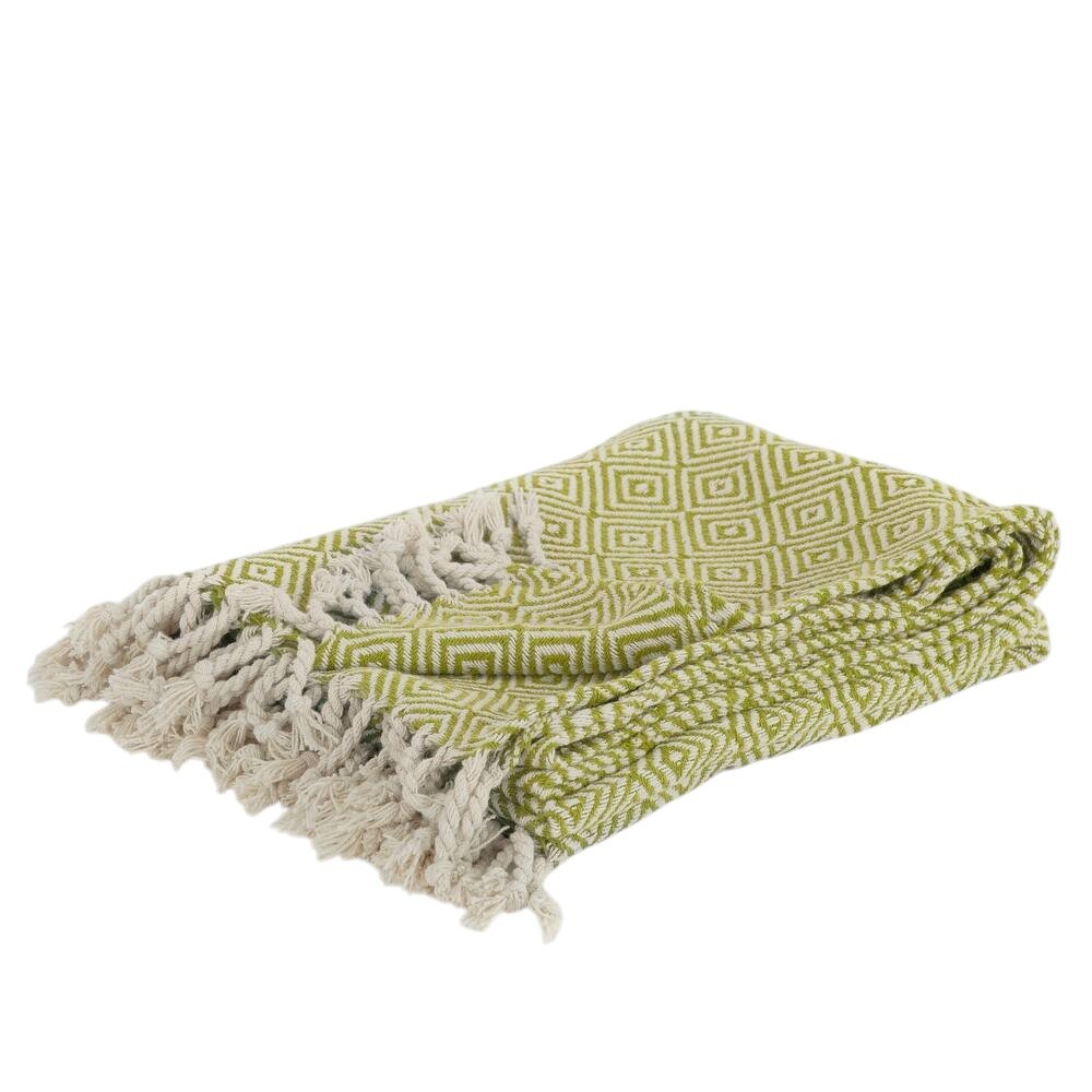 50" X 60" Citrine And Ivory Geometric Cotton Throw Blanket with Fringe HomeRoots