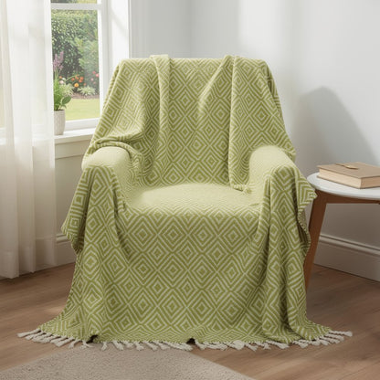 50" X 60" Citrine And Ivory Geometric Cotton Throw Blanket with Fringe HomeRoots