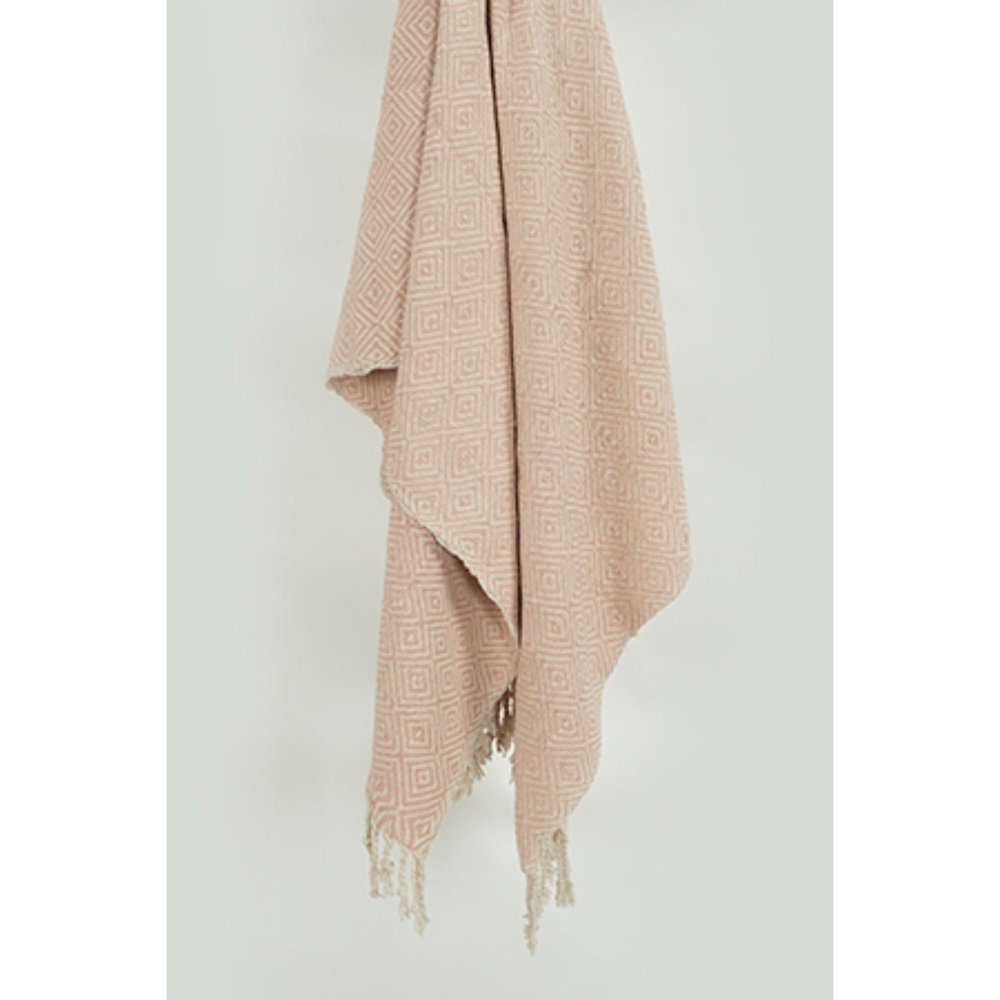 50" X 60" Blush Cotton Woven Geometric Throw Blanket with Fringe HomeRoots