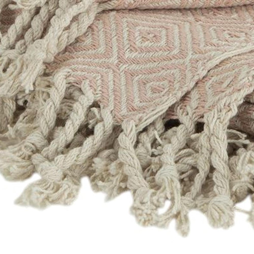 50" X 60" Blush Cotton Woven Geometric Throw Blanket with Fringe — view 7