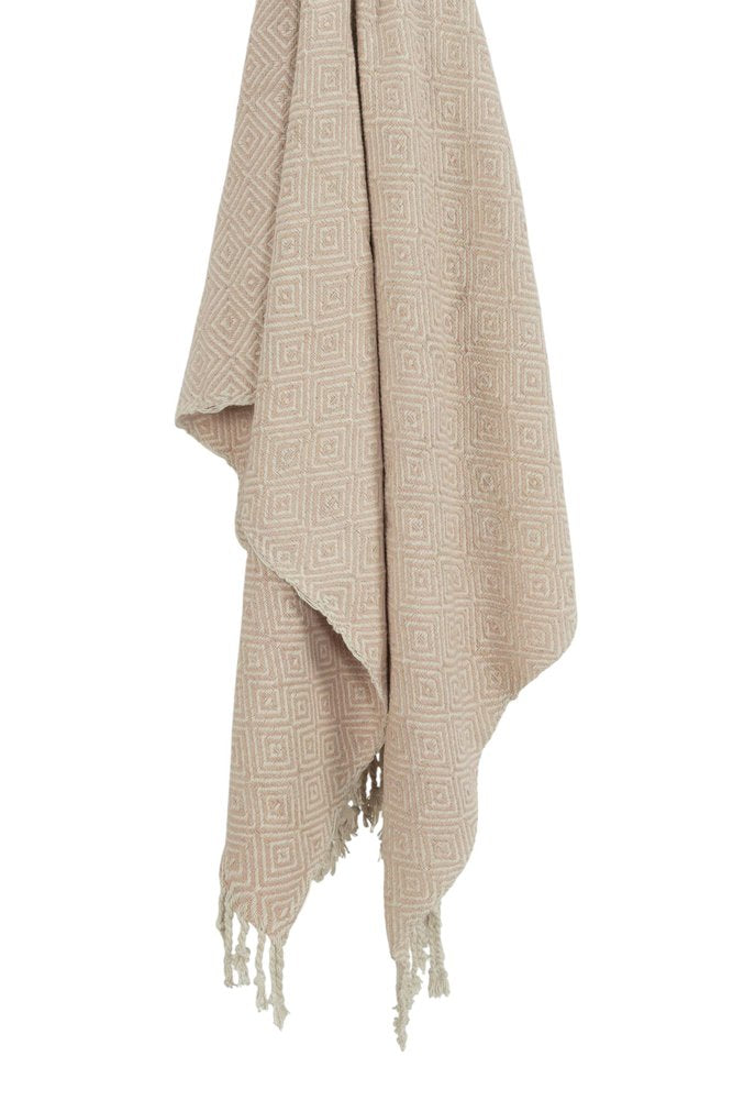 50" X 60" Blush Cotton Woven Geometric Throw Blanket with Fringe HomeRoots