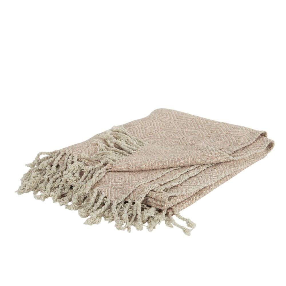 50" X 60" Blush Cotton Woven Geometric Throw Blanket with Fringe HomeRoots