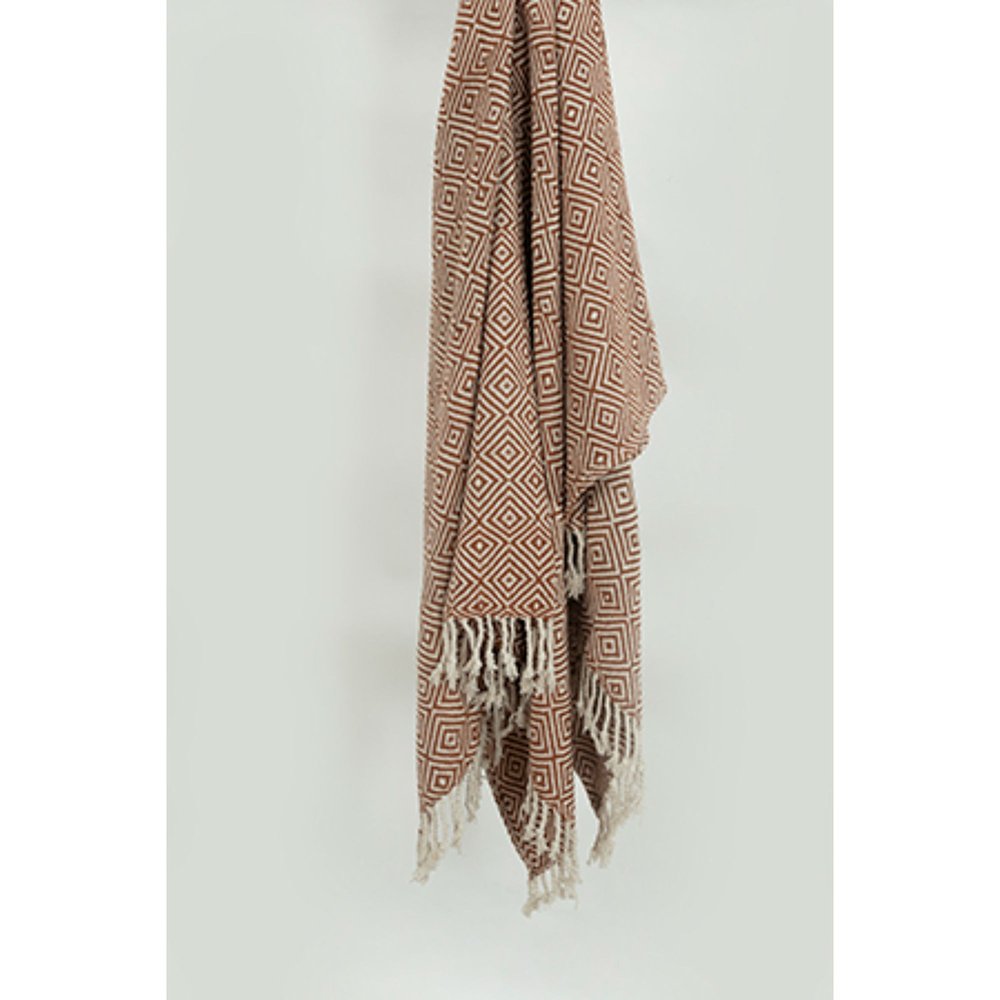 50" X 60" Brown Cotton Woven Geometric Throw Blanket with Fringe HomeRoots