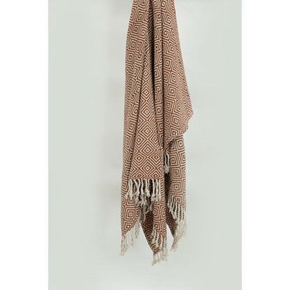 50" X 60" Brown Cotton Woven Geometric Throw Blanket with Fringe HomeRoots