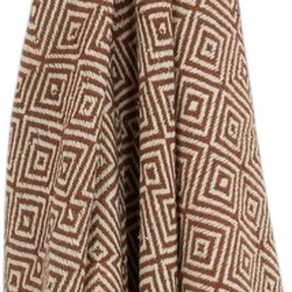 50" X 60" Brown Cotton Woven Geometric Throw Blanket with Fringe HomeRoots