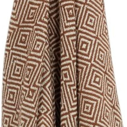 50" X 60" Brown Cotton Woven Geometric Throw Blanket with Fringe HomeRoots