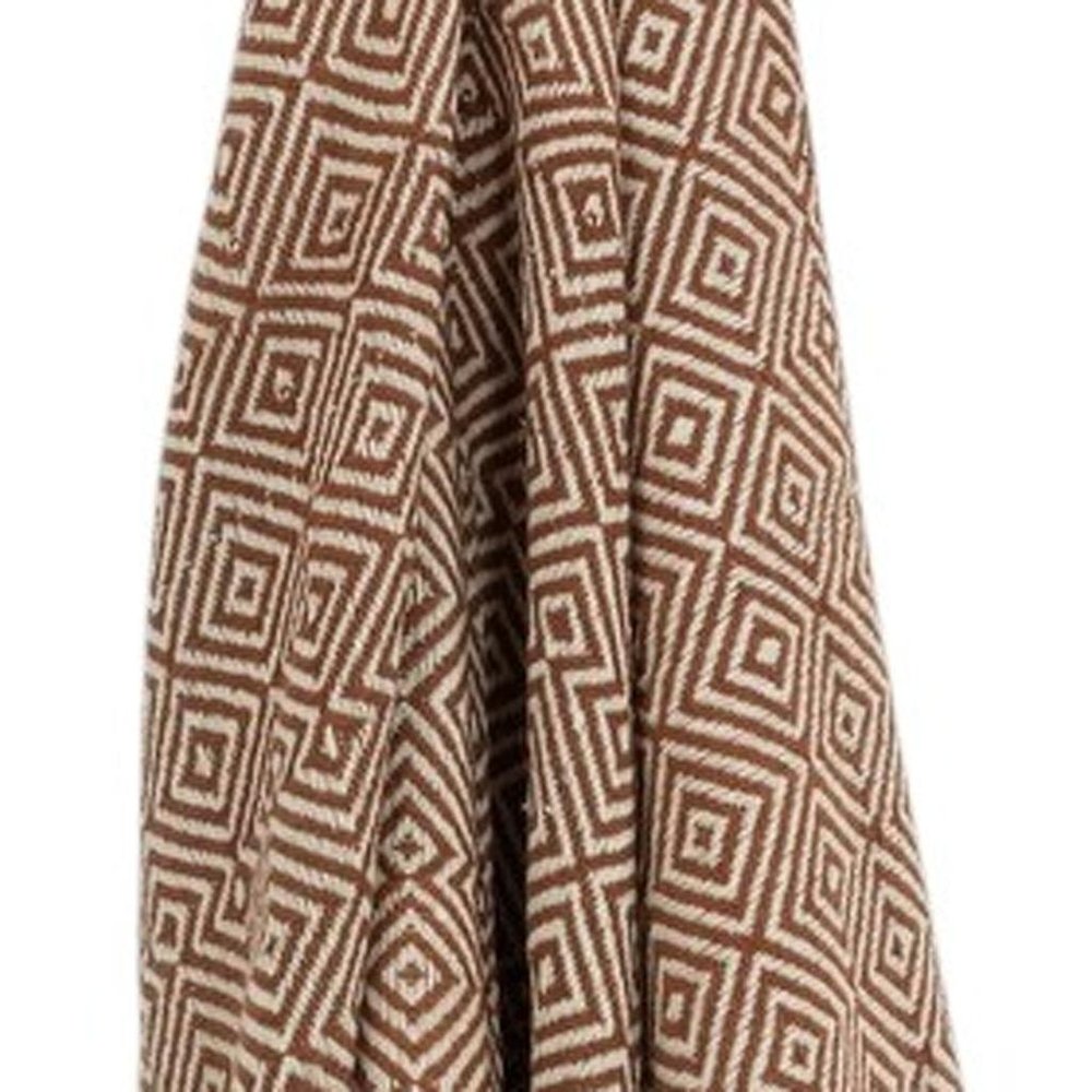 50" X 60" Brown Cotton Woven Geometric Throw Blanket with Fringe HomeRoots