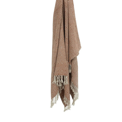 50" X 60" Brown Cotton Woven Geometric Throw Blanket with Fringe HomeRoots
