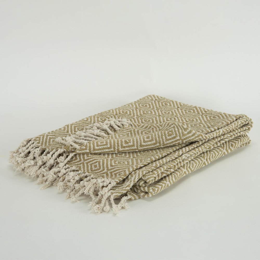 50" X 60" Natural Cotton Woven Geometric Throw Blanket with Fringe HomeRoots