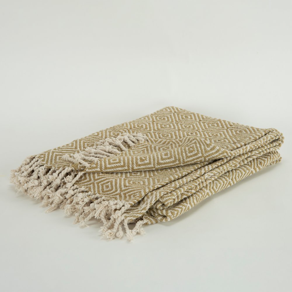 50" X 60" Natural Cotton Woven Geometric Throw Blanket with Fringe HomeRoots