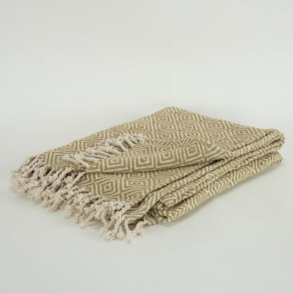 50" X 60" Natural Cotton Woven Geometric Throw Blanket with Fringe HomeRoots
