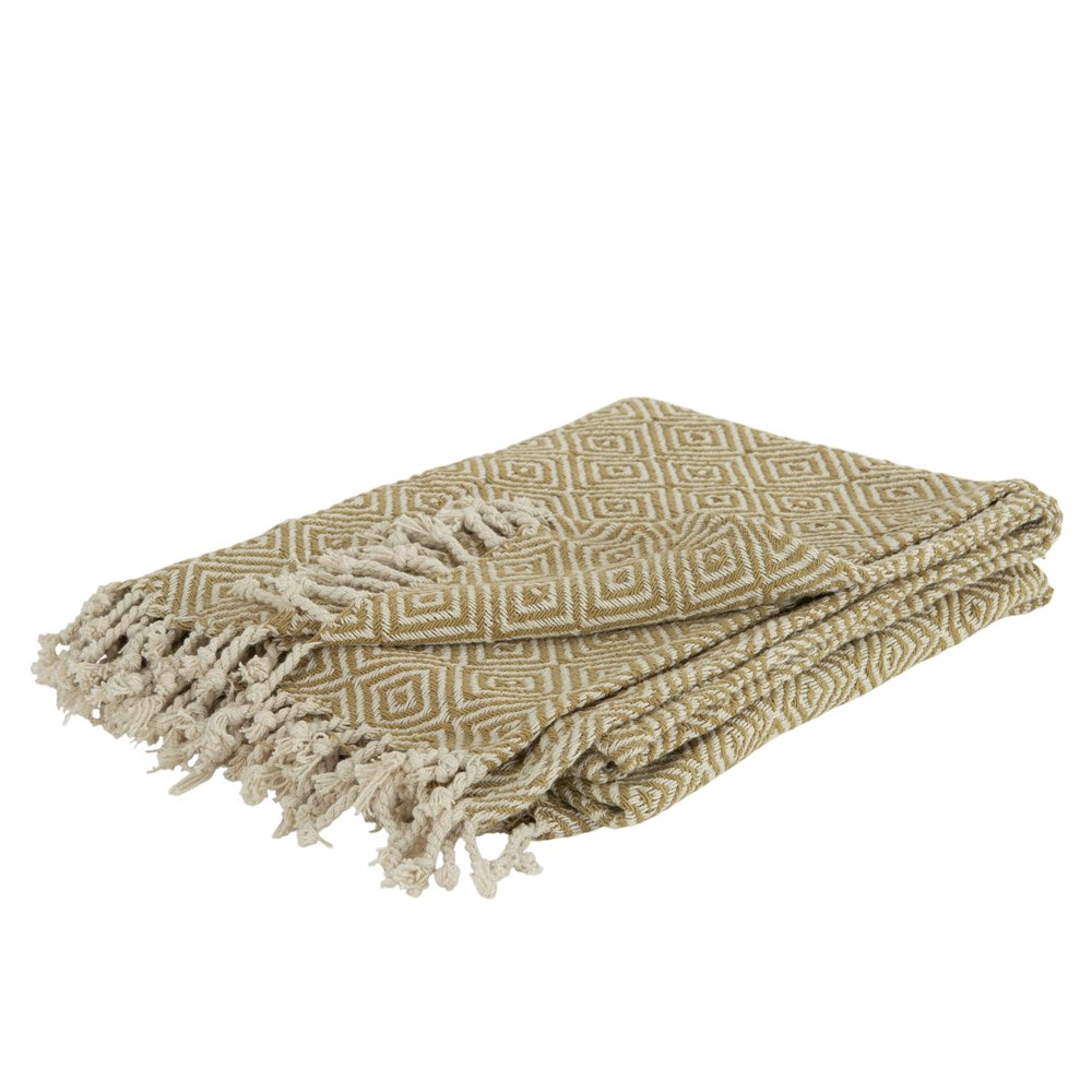 50" X 60" Natural Cotton Woven Geometric Throw Blanket with Fringe HomeRoots