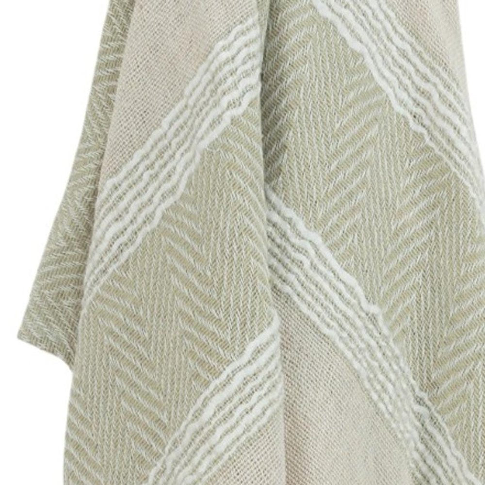50" X 60" Natural Cotton Woven Striped Throw Blanket with Fringe HomeRoots