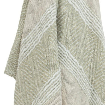 50" X 60" Natural Cotton Woven Striped Throw Blanket with Fringe HomeRoots