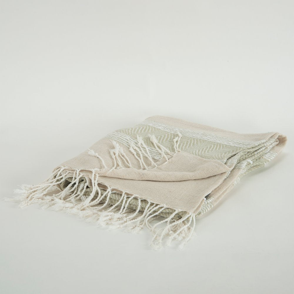 50" X 60" Natural Cotton Woven Striped Throw Blanket with Fringe HomeRoots
