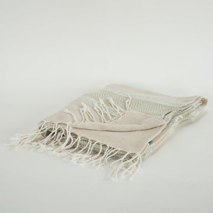 50" X 60" Natural Cotton Woven Striped Throw Blanket with Fringe HomeRoots