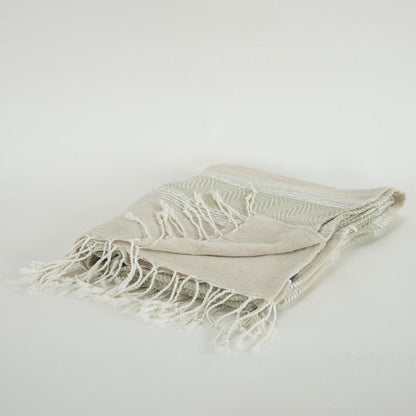 50" X 60" Natural Cotton Woven Striped Throw Blanket with Fringe HomeRoots