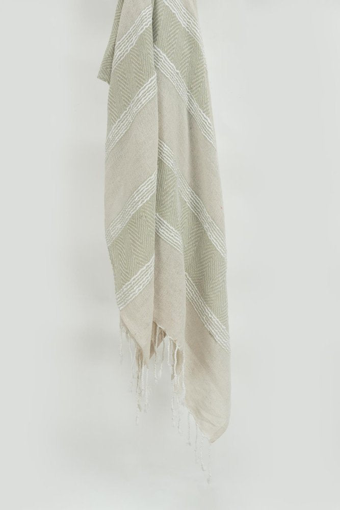 50" X 60" Natural Cotton Woven Striped Throw Blanket with Fringe HomeRoots