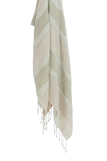 50" X 60" Natural Cotton Woven Striped Throw Blanket with Fringe HomeRoots