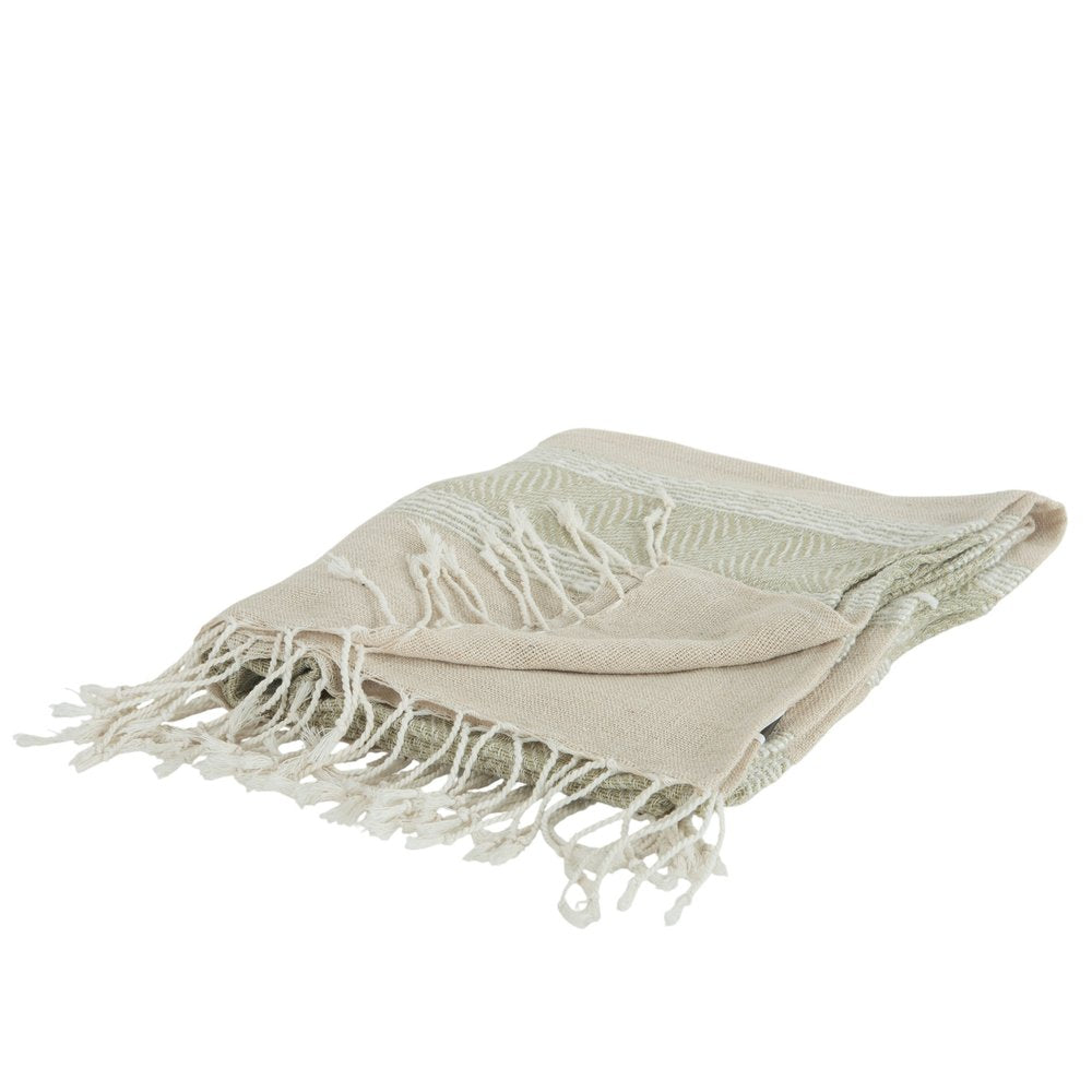 50" X 60" Natural Cotton Woven Striped Throw Blanket with Fringe HomeRoots