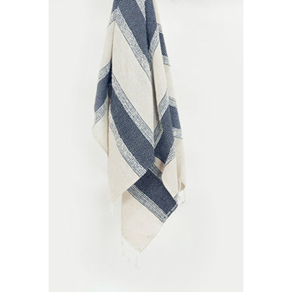 50" X 60" Blue And Ivory Cotton Woven Striped Throw Blanket with Fringe HomeRoots