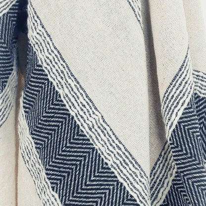 50" X 60" Blue And Ivory Cotton Woven Striped Throw Blanket with Fringe HomeRoots