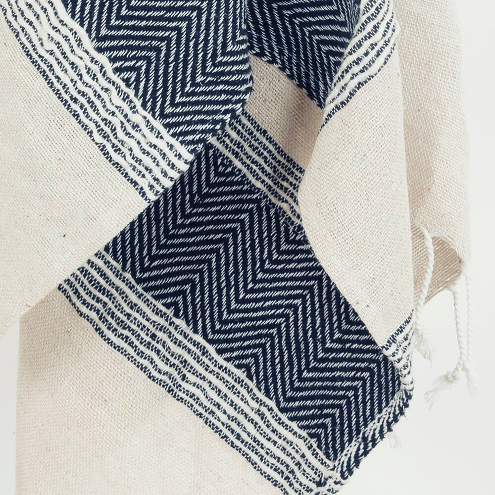 50" X 60" Blue And Ivory Cotton Woven Striped Throw Blanket with Fringe HomeRoots