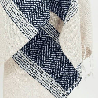 50" X 60" Blue And Ivory Cotton Woven Striped Throw Blanket with Fringe HomeRoots