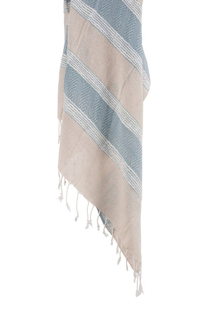 50" X 60" Aqua Cotton Woven Striped Throw Blanket with Fringe HomeRoots