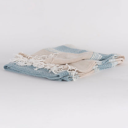 50" X 60" Aqua Cotton Woven Striped Throw Blanket with Fringe HomeRoots