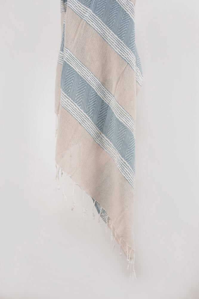 50" X 60" Aqua Cotton Woven Striped Throw Blanket with Fringe HomeRoots