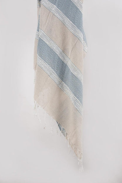 50" X 60" Aqua Cotton Woven Striped Throw Blanket with Fringe HomeRoots