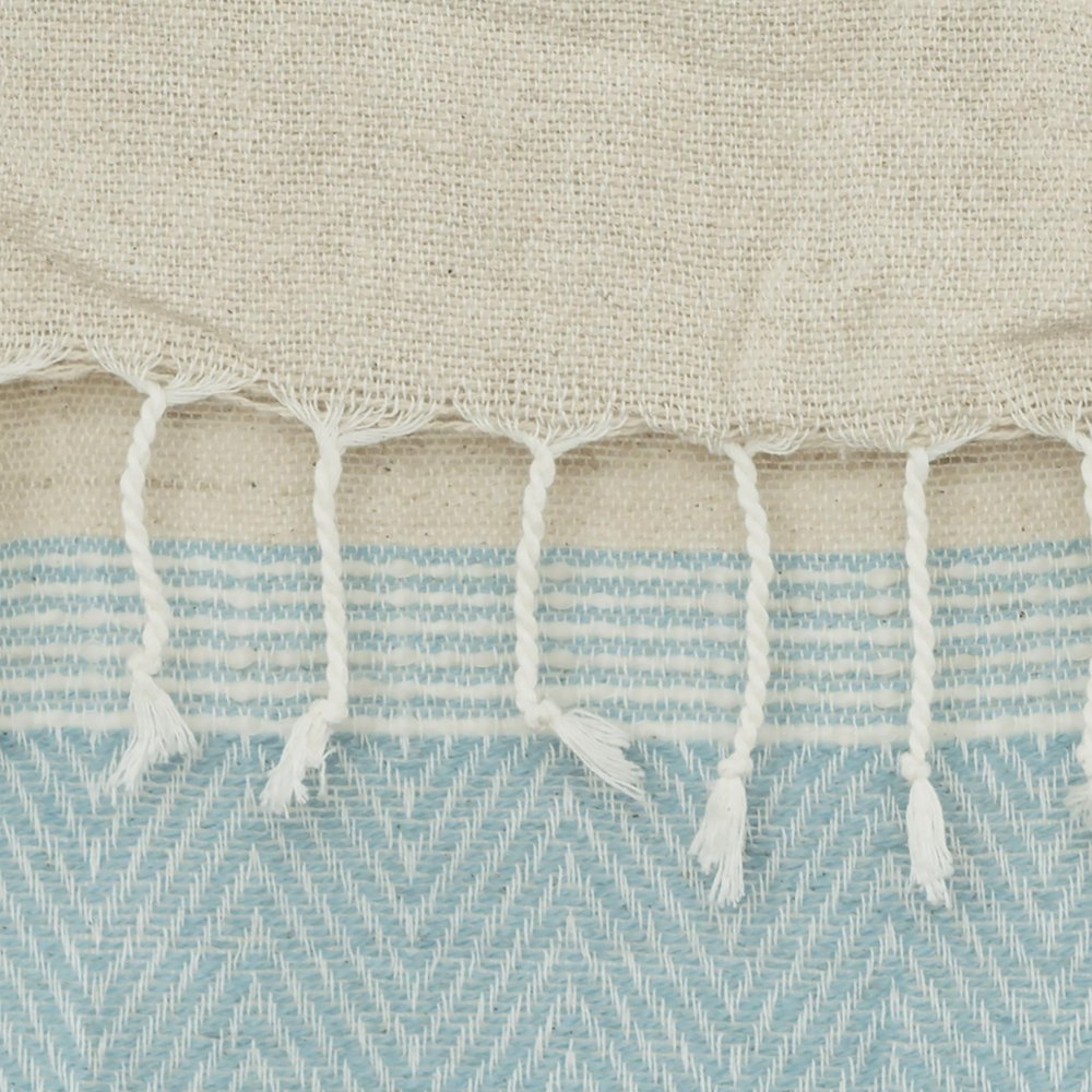 50" X 60" Aqua Cotton Woven Striped Throw Blanket with Fringe HomeRoots