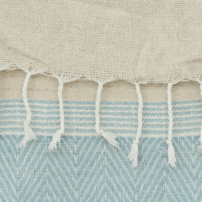 50" X 60" Aqua Cotton Woven Striped Throw Blanket with Fringe HomeRoots