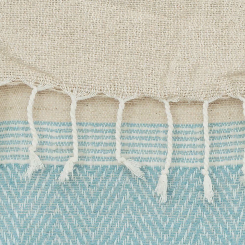 50" X 60" Aqua Cotton Woven Striped Throw Blanket with Fringe HomeRoots
