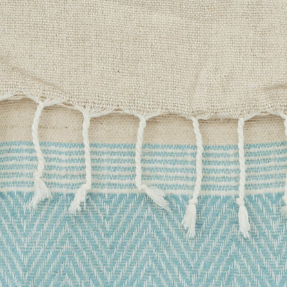 50" X 60" Aqua Cotton Woven Striped Throw Blanket with Fringe HomeRoots