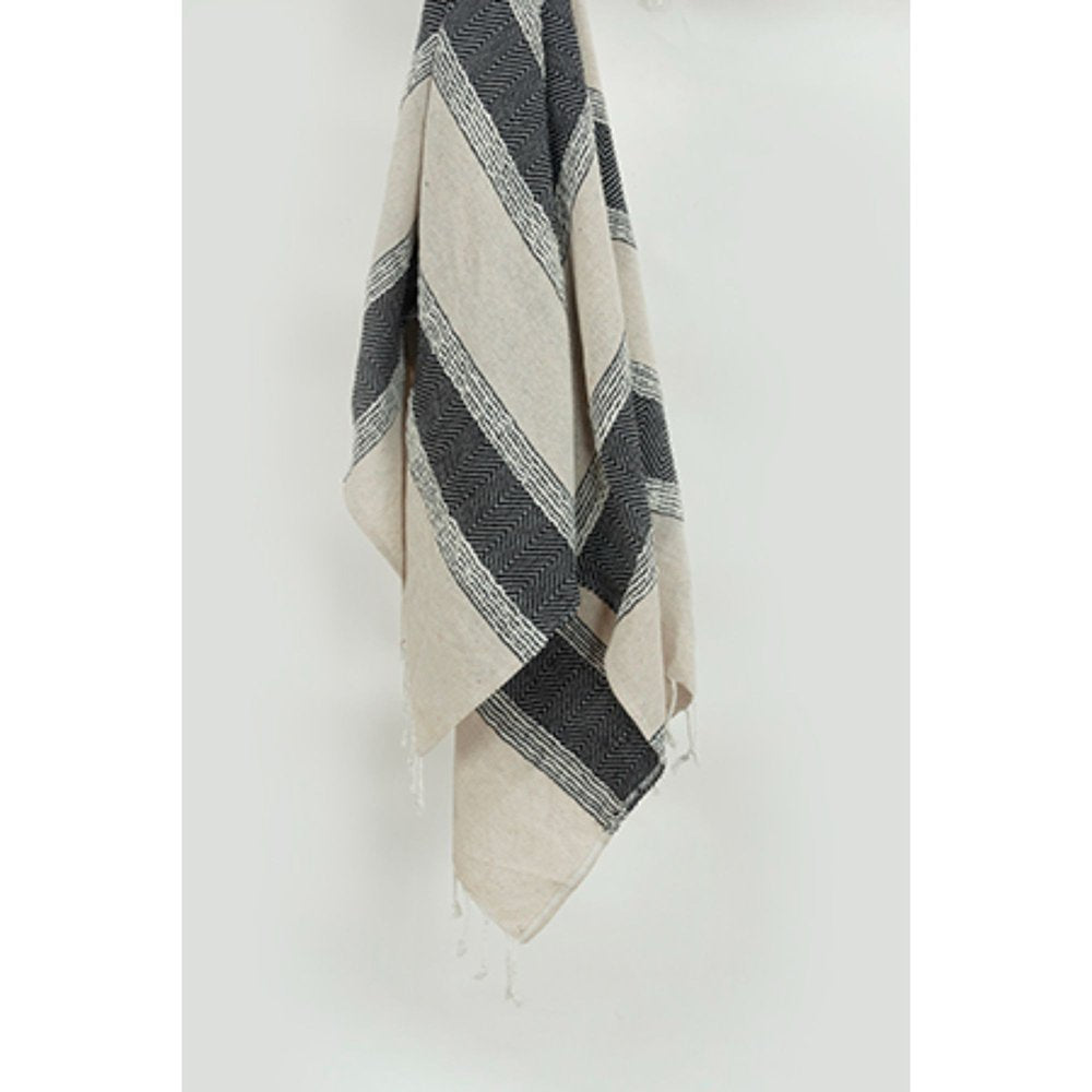 50" X 60" Black Cotton Woven Striped Throw Blanket with Fringe HomeRoots