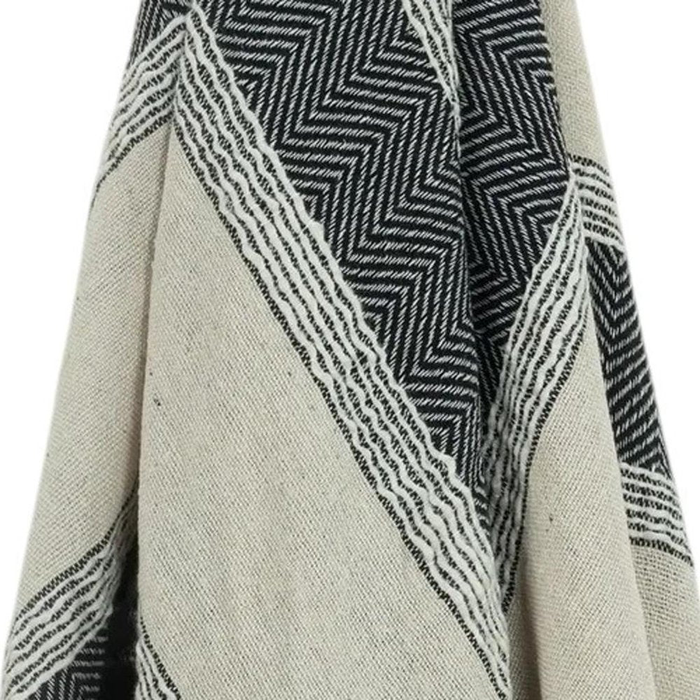 50" X 60" Black Cotton Woven Striped Throw Blanket with Fringe HomeRoots