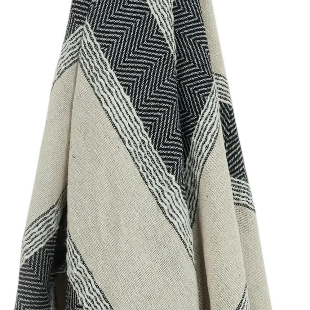 50" X 60" Black Cotton Woven Striped Throw Blanket with Fringe HomeRoots