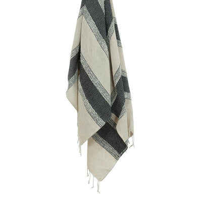 50" X 60" Black Cotton Woven Striped Throw Blanket with Fringe HomeRoots