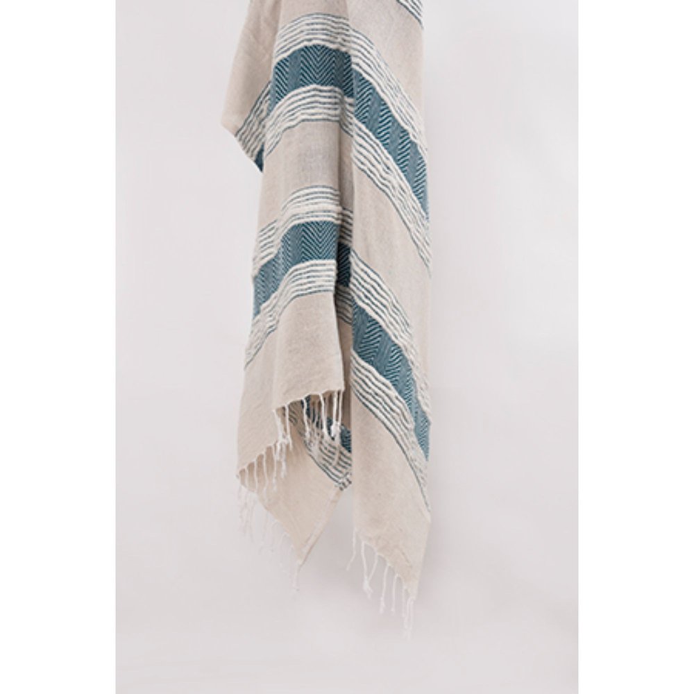 50" X 60" Teal And Blue Cotton Woven Striped Throw Blanket with Fringe HomeRoots