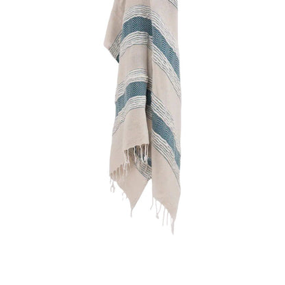 50" X 60" Teal And Blue Cotton Woven Striped Throw Blanket with Fringe HomeRoots