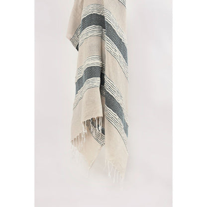 50" X 60" Gray Cotton Woven Striped Throw Blanket with Fringe HomeRoots