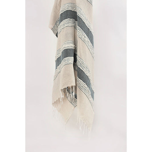50" X 60" Gray Cotton Woven Striped Throw Blanket with Fringe HomeRoots