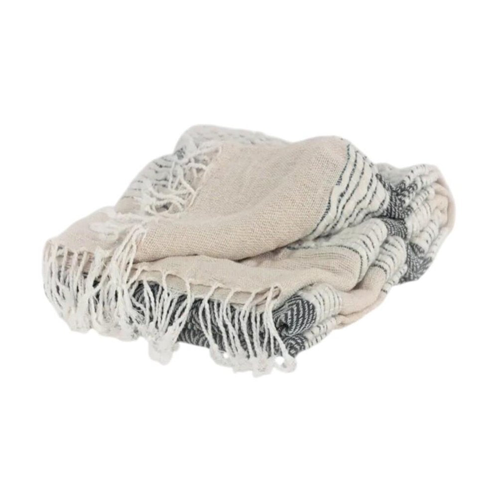 50" X 60" Gray Cotton Woven Striped Throw Blanket with Fringe — view 4