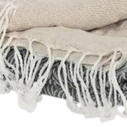 50" X 60" Gray Cotton Woven Striped Throw Blanket with Fringe HomeRoots
