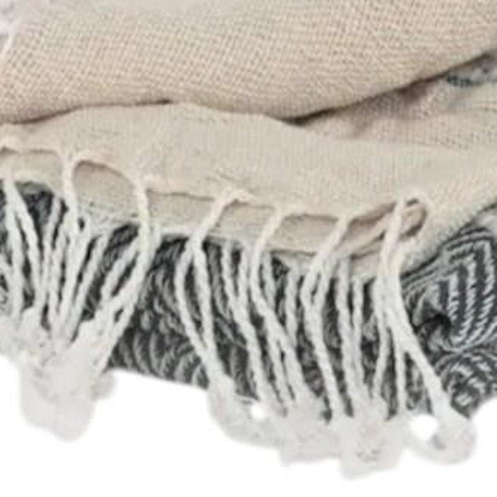50" X 60" Gray Cotton Woven Striped Throw Blanket with Fringe — view 6