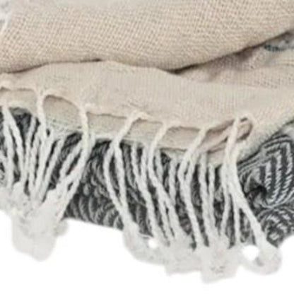 50" X 60" Gray Cotton Woven Striped Throw Blanket with Fringe HomeRoots