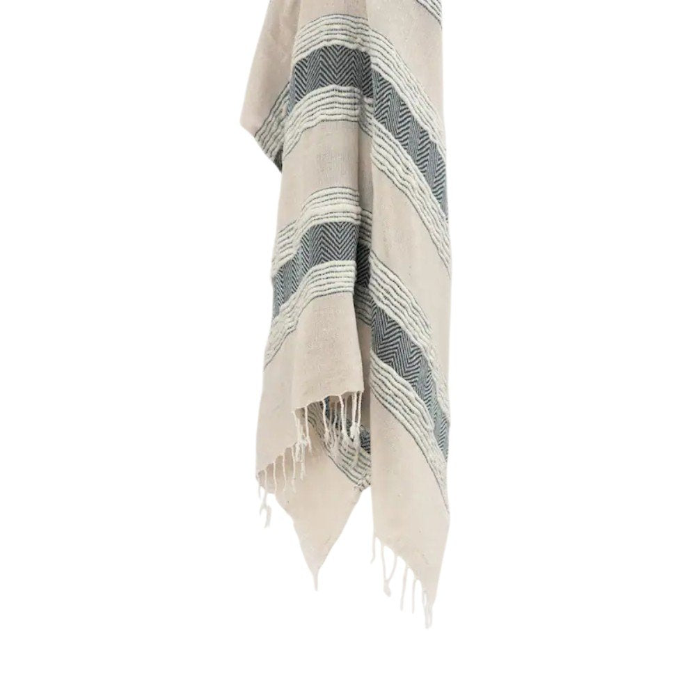 50" X 60" Gray Cotton Woven Striped Throw Blanket with Fringe HomeRoots